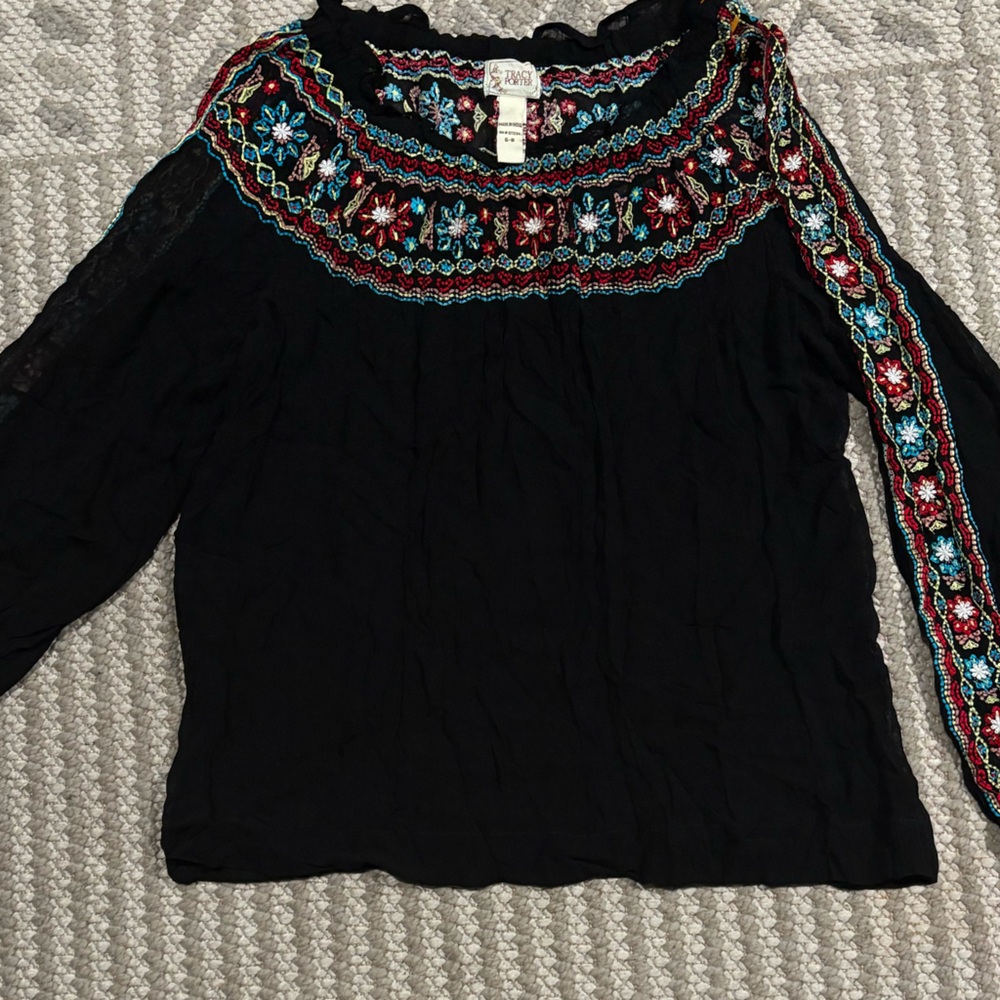 Tracy Porter Black 3/4 Sleeve Embellished Blouse